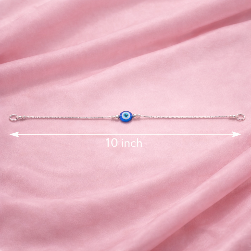 Silver Evil Eye Blue Bead Minimal Anklet for Women & Girls