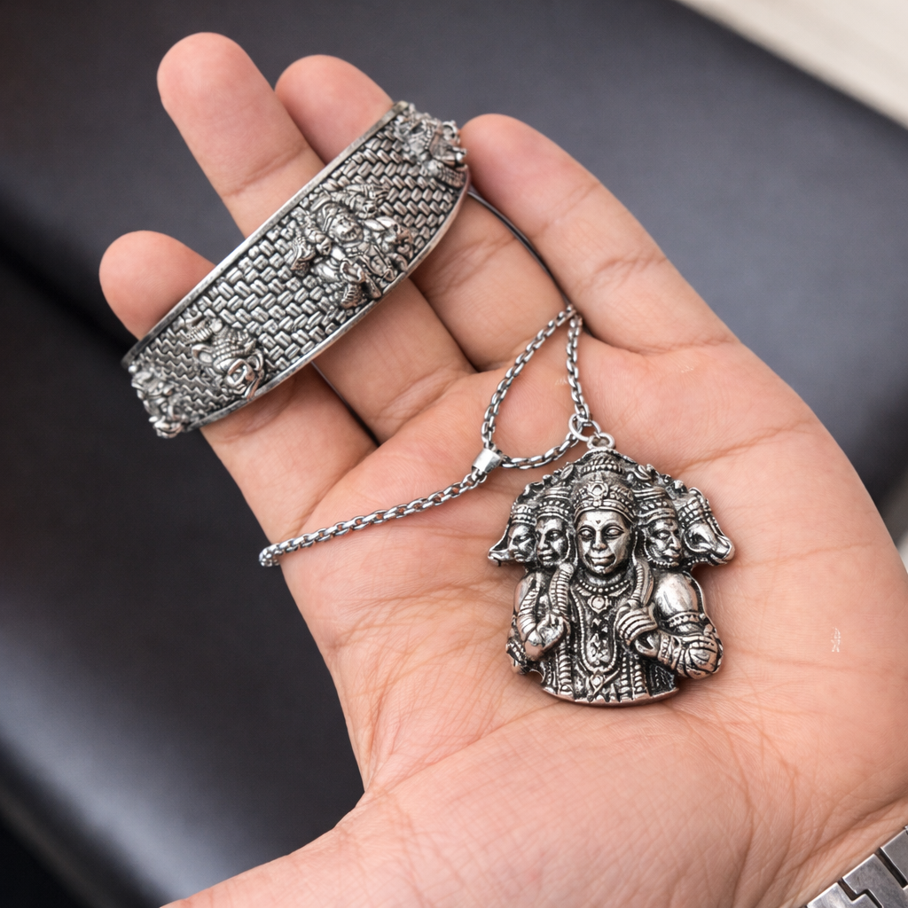 Panchmukhi Hanuman Pendant & Kada Combo Set